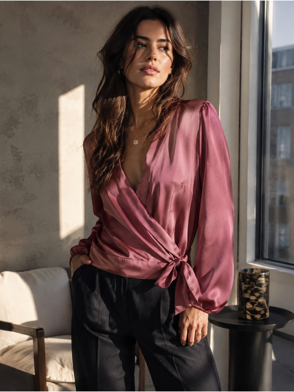 Abercrombie & Fitch Dusty Rose Satin Wrap Chemise